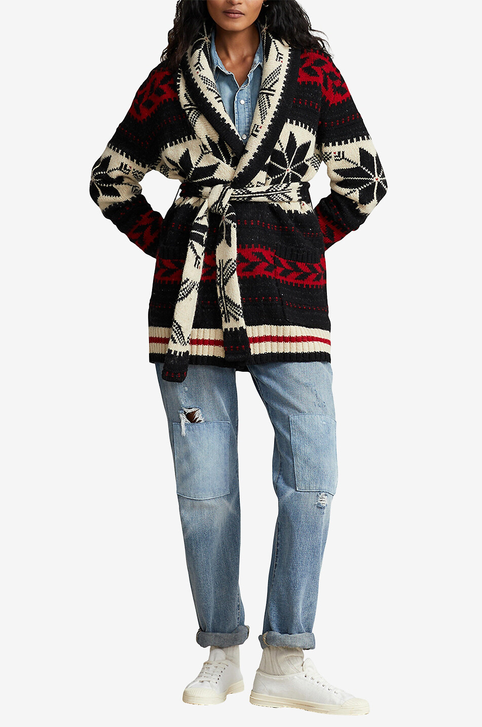 POLO RALPH LAUREN Snowflake patterned jacquard cardigan with shawl collar Women MULTI COLOURED 3 4
