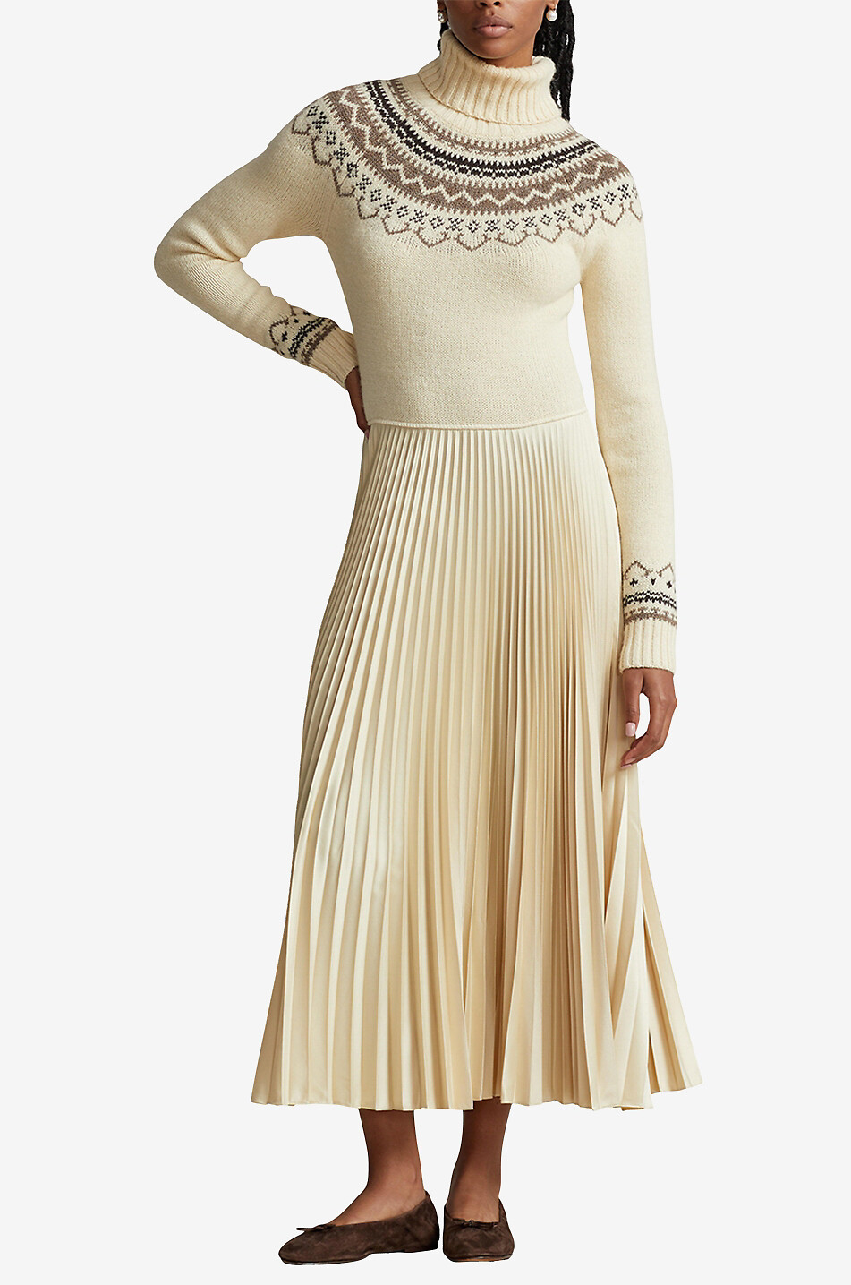 POLO RALPH LAUREN Materialmix-Kleid mit Jacquard-Motiv und Plissee-Rock Damen CREMEFARBEN 2