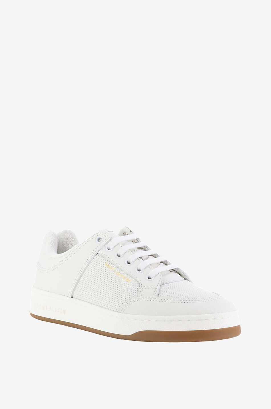 SAINT LAURENT PARIS Baskets basses à lacets en cuir perforé SL/61 Femme BLANC 1