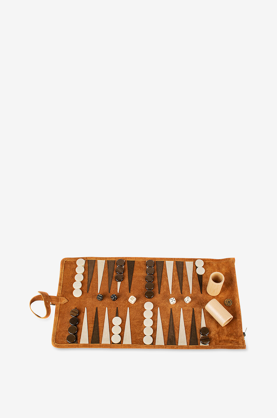 MANOPOULOS Rollbares Leder-Backgammon-Reisespiel Haus KAMELFARBEN 2