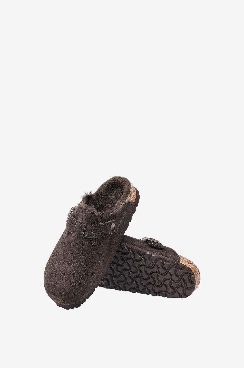 BIRKENSTOCK Sabots en daim et peau lainée Boston Femme MARRON FONCÉ 5