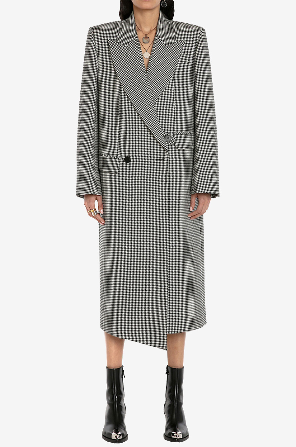 ALEXANDER McQUEEN Drop Hem asymmetric houndstootch check wool coat Women MULTI COLOURED 2