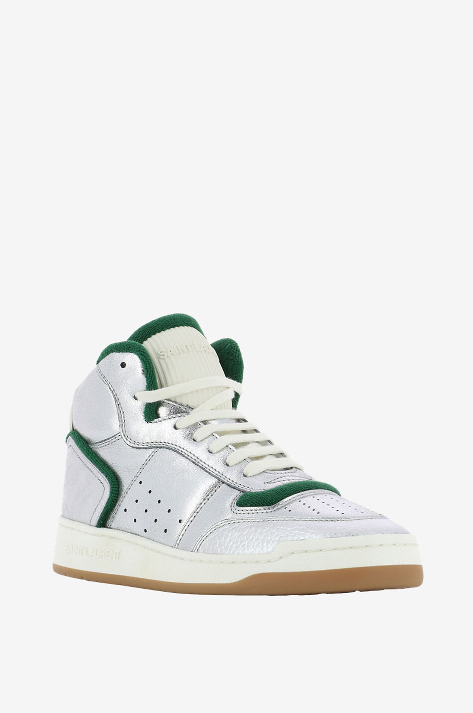 SAINT LAURENT PARIS Baskets mi-montantes en cuir métallisé SL/80 Femme ARGENT 1