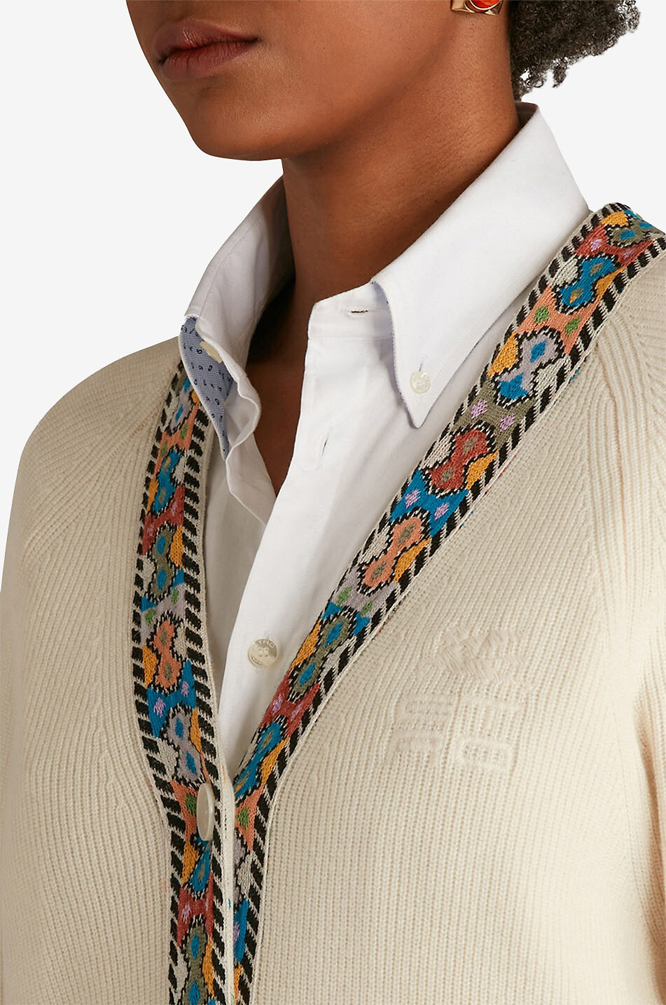 ETRO Cardigan en laine et cachemire à galon Etro Cube Femme Beige clair 5