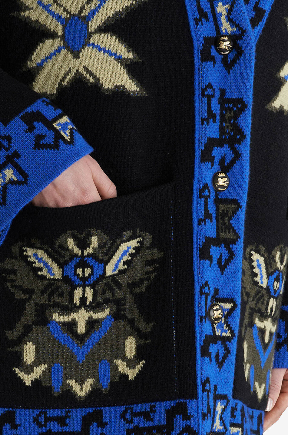Cardigan jacquard en laine à motifs géométriques
