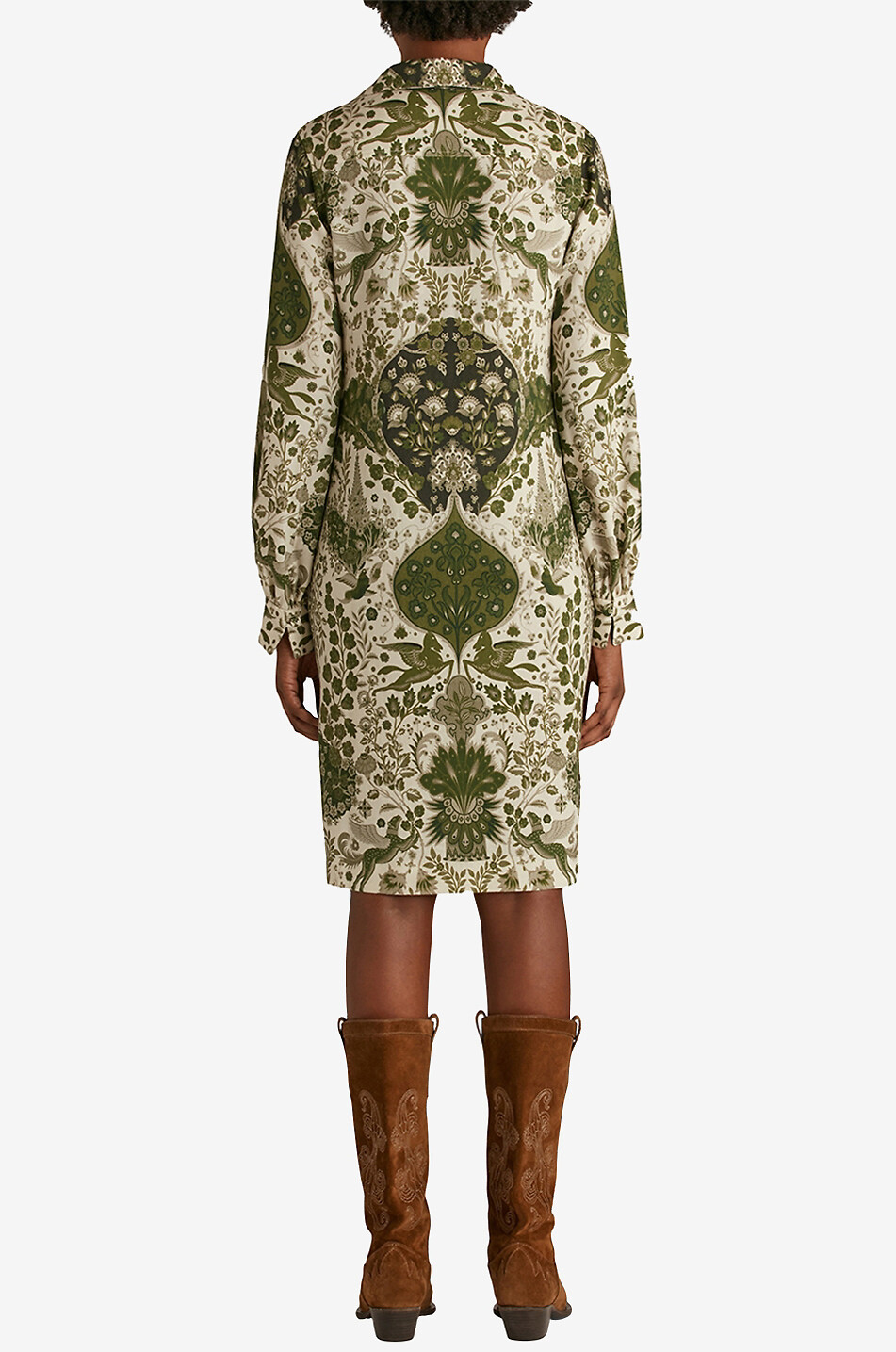 Robe chemisier courte en laine et soie imprimée