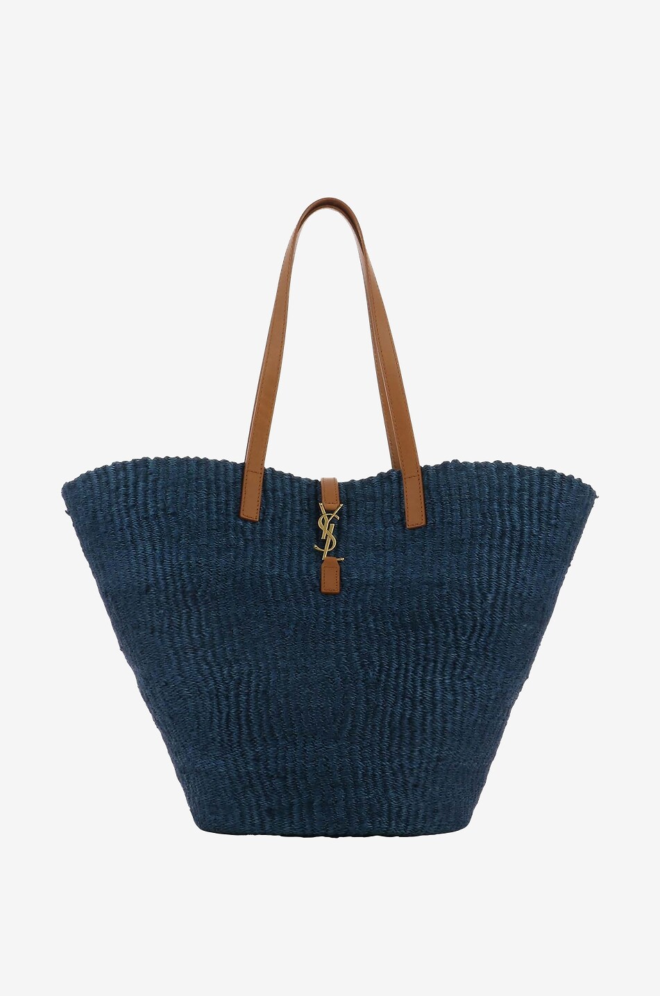 SAINT LAURENT PARIS Sac cabas en sisal et cuir Panier Medium Femme BLEU 1