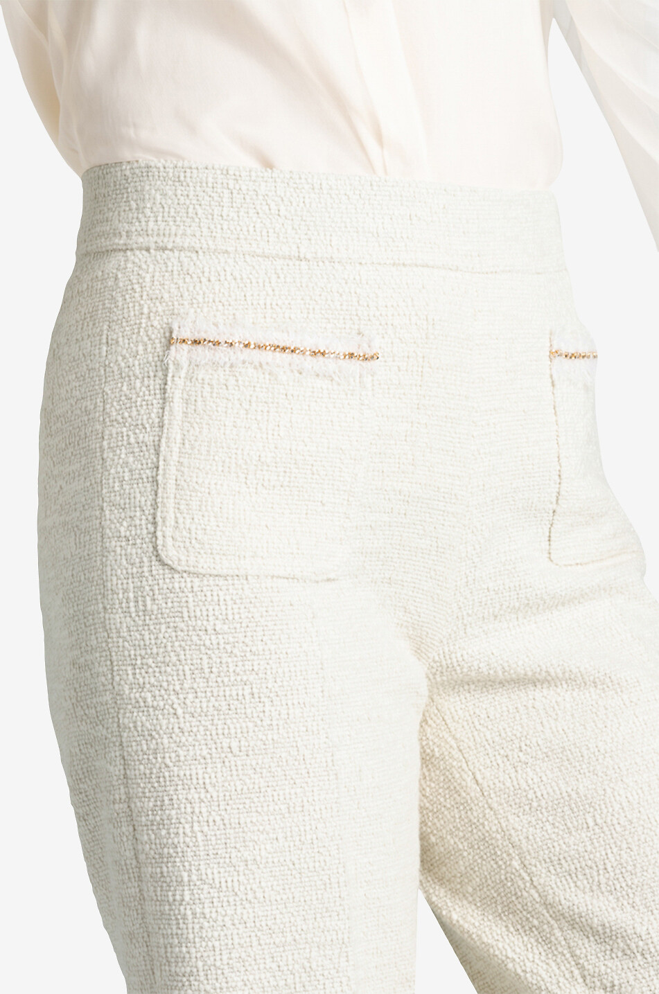 CAMBIO Verkürzte Tweedhose mit hoher Taille und weitem Bein Cameron Damen WEISS 10