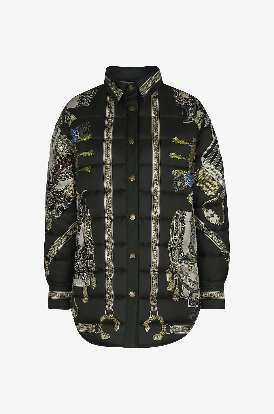 Gesteppte Hemdjacke aus Seide mit Sattel-Print