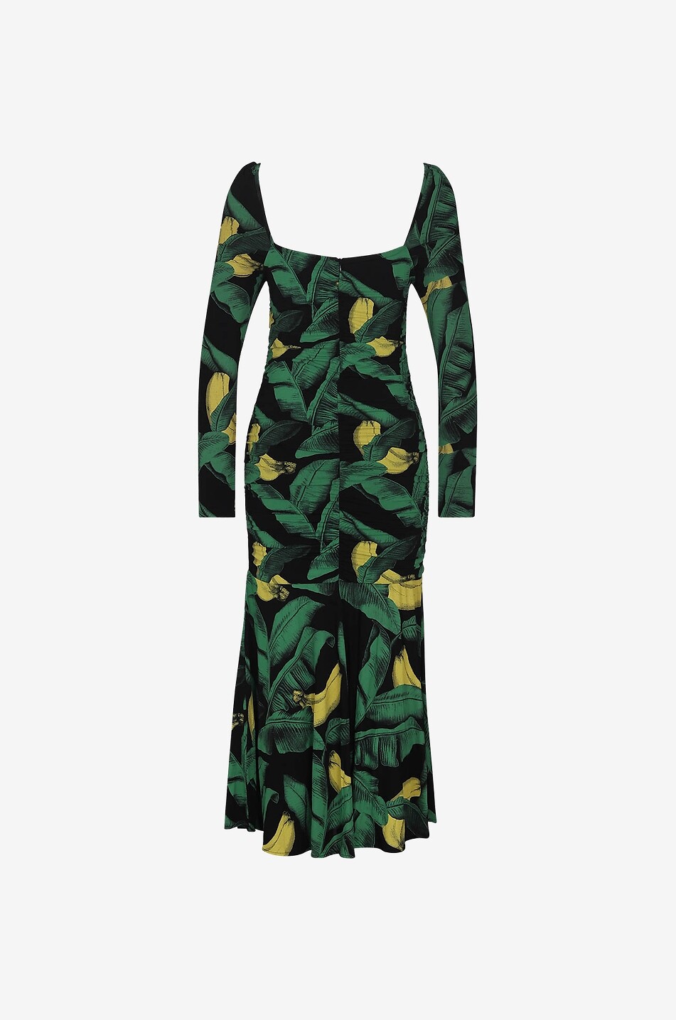 Gerafftes Midikleid aus Jersey mit Bananen-Print