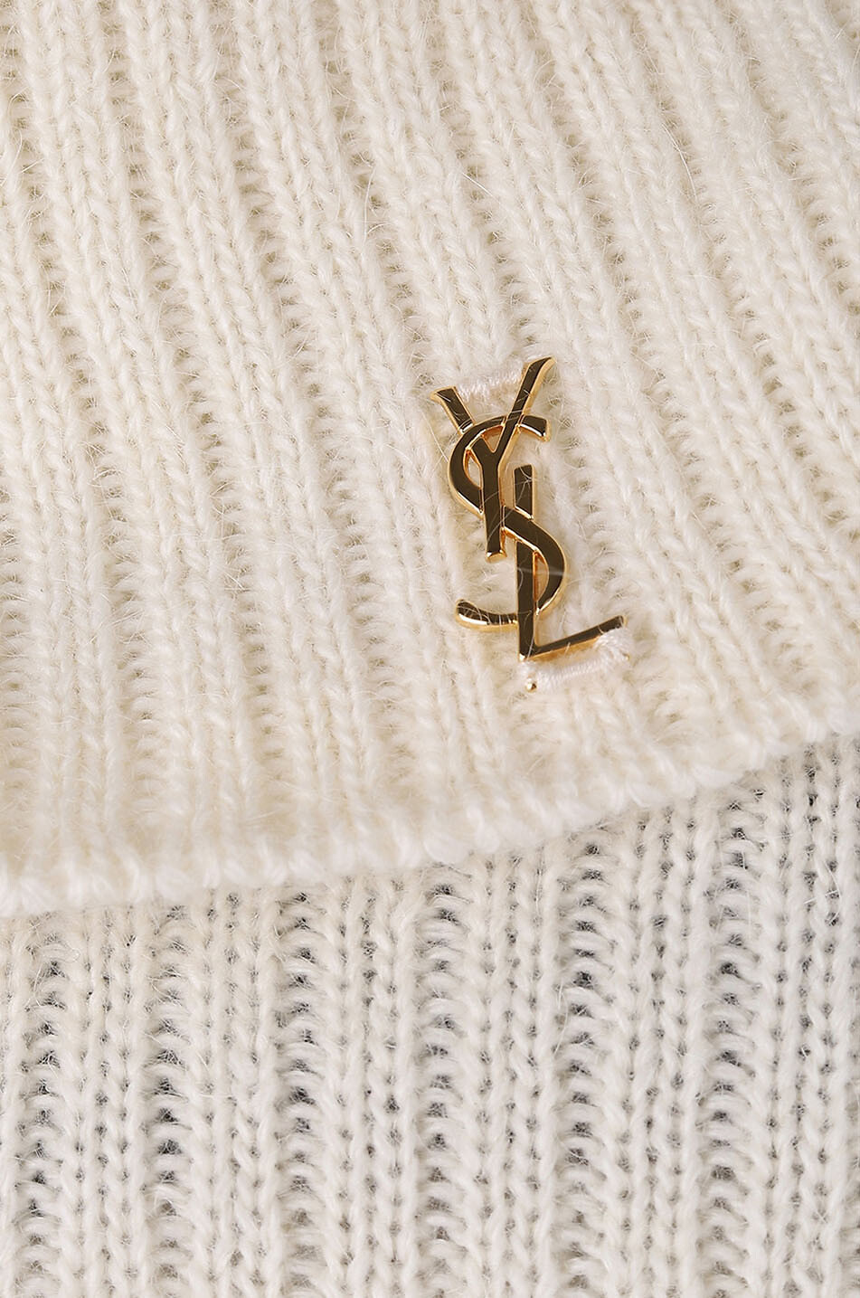 SAINT LAURENT PARIS Pull à col roulé monogrammé en cachemire et mohair mélangés Femme BLANC CASSE 3