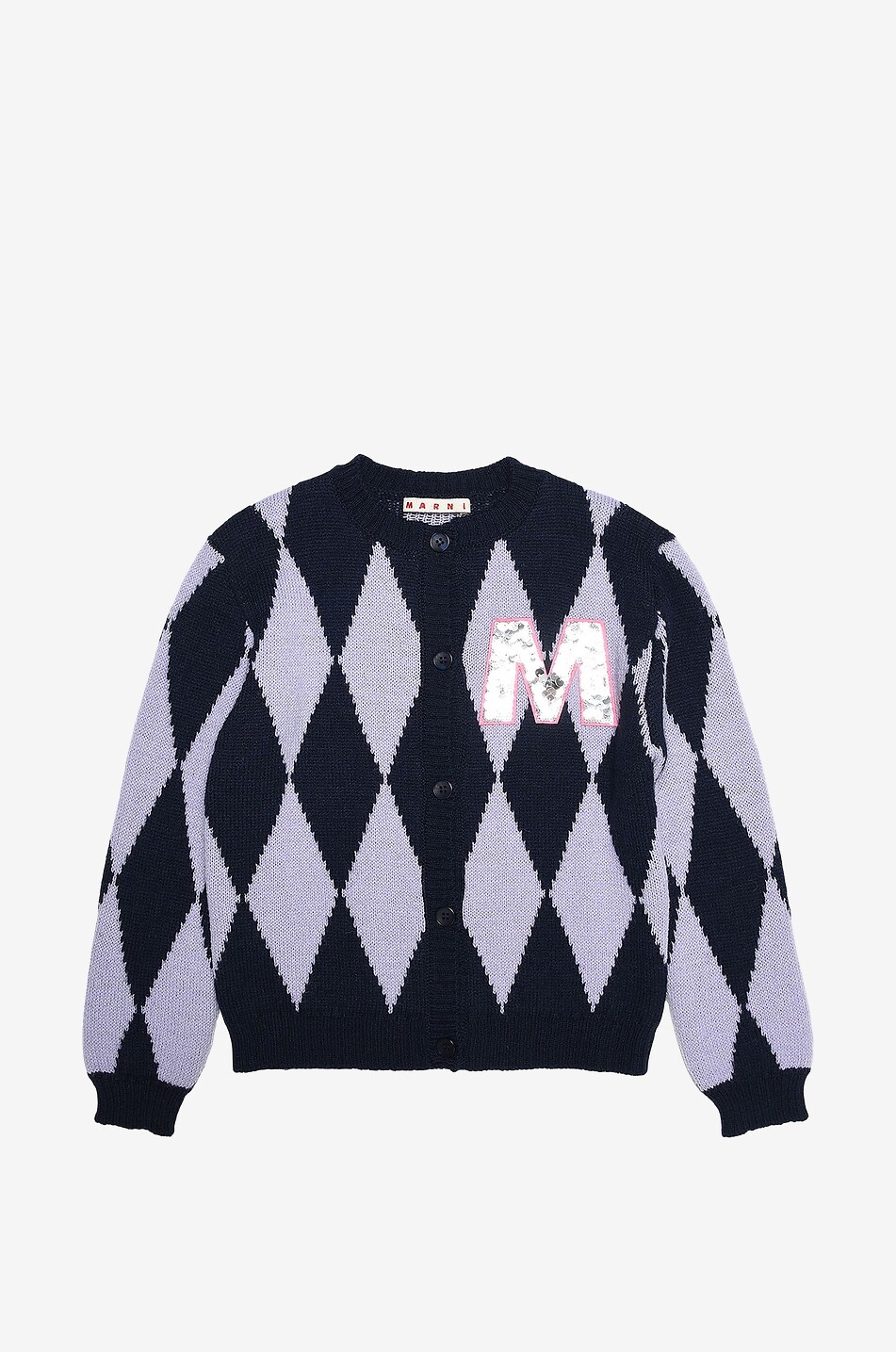 Diamond patterned girl's jacquard cardigan