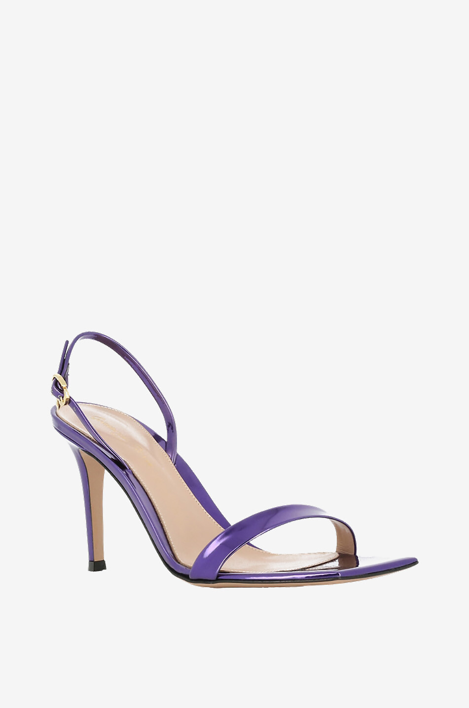 Ribbon Stiletto 85 heeled metallic patent leather sandals