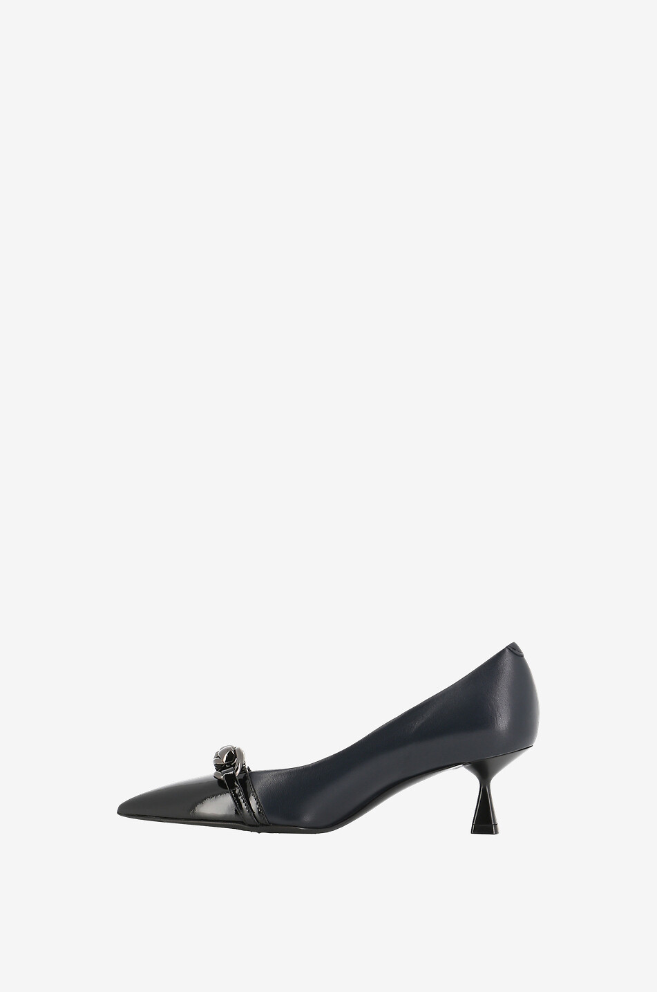 Ally 55 chain adorned smooth and patent leather pumps