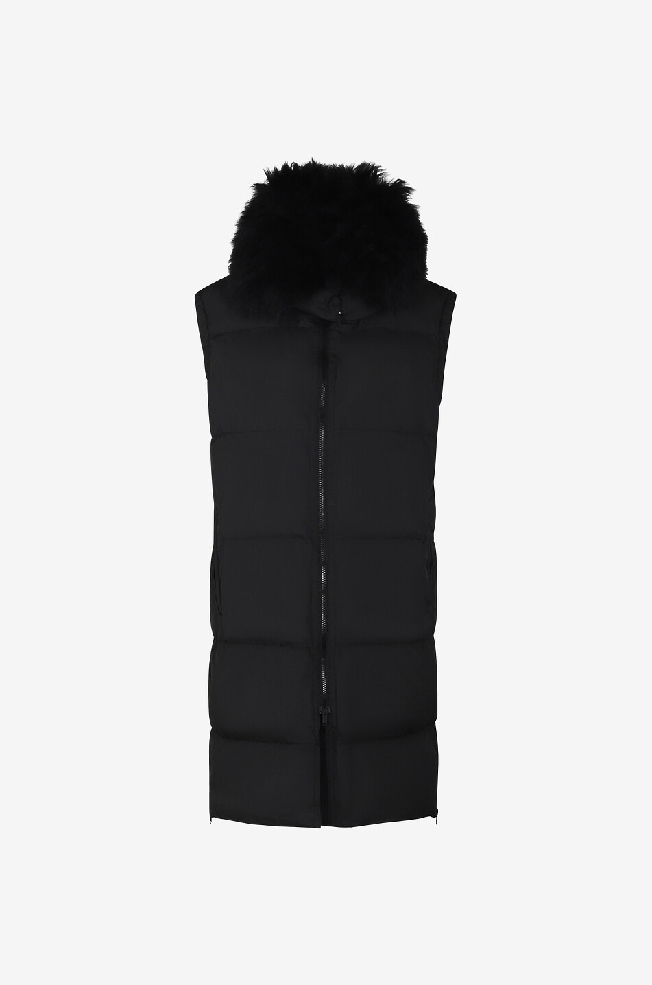 Gilet en duvet long garni de peau lainée