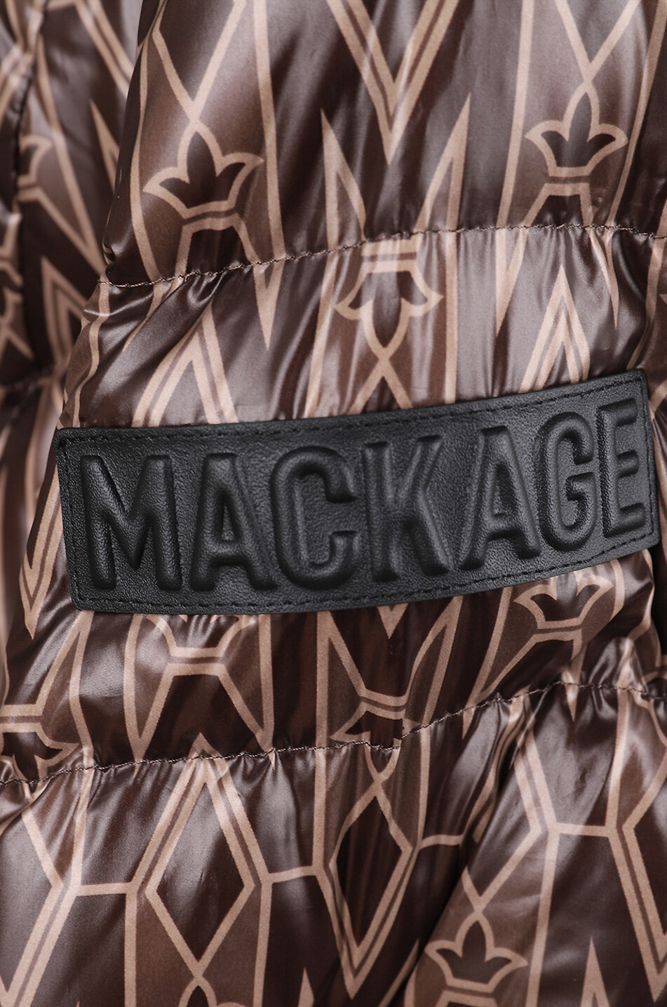 MACKAGE Langer Daunenmantel aus Nylon Calina Monogram Damen MITTELBRAUN 7