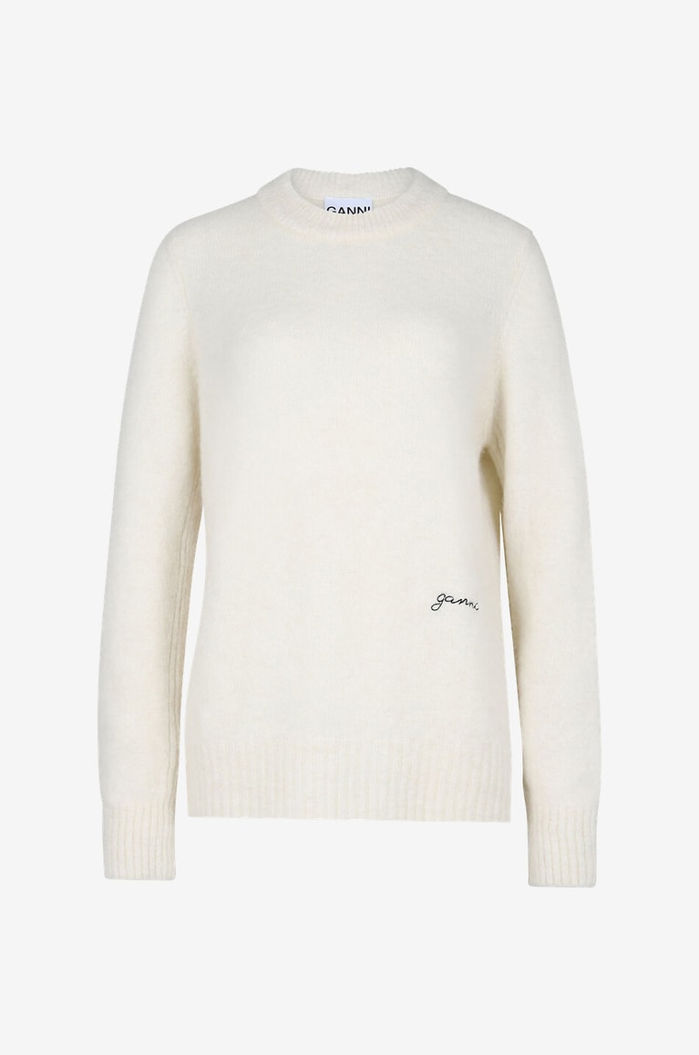 GANNI Pull long en laine alpaga brossée Femme BLANC 1