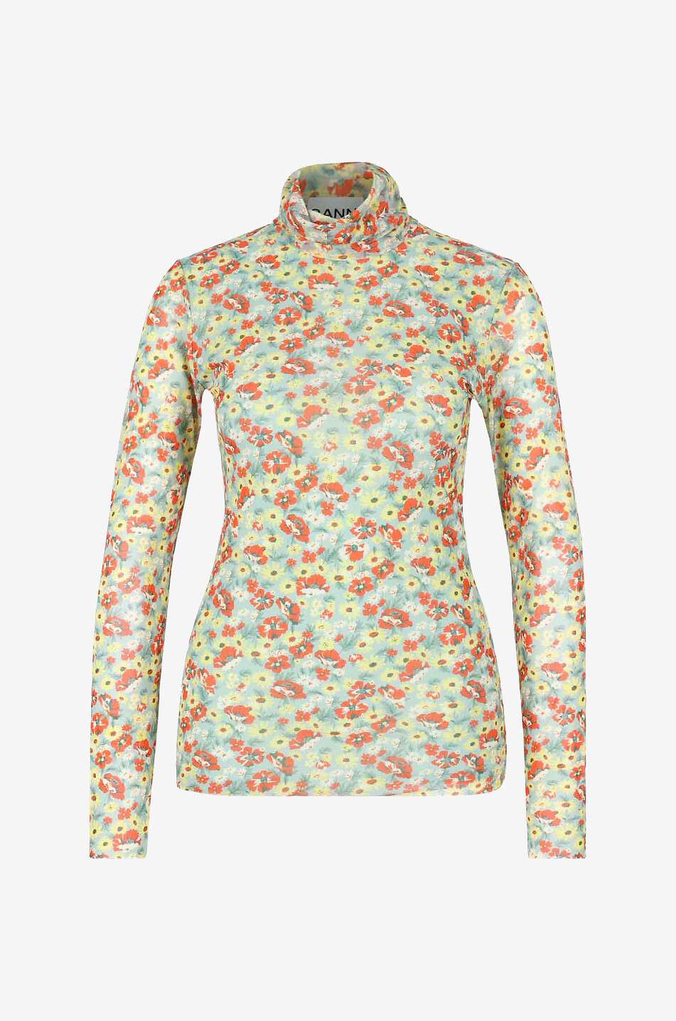 GANNI Floral mesh stand-up collar top Women LIGHT GREEN 1