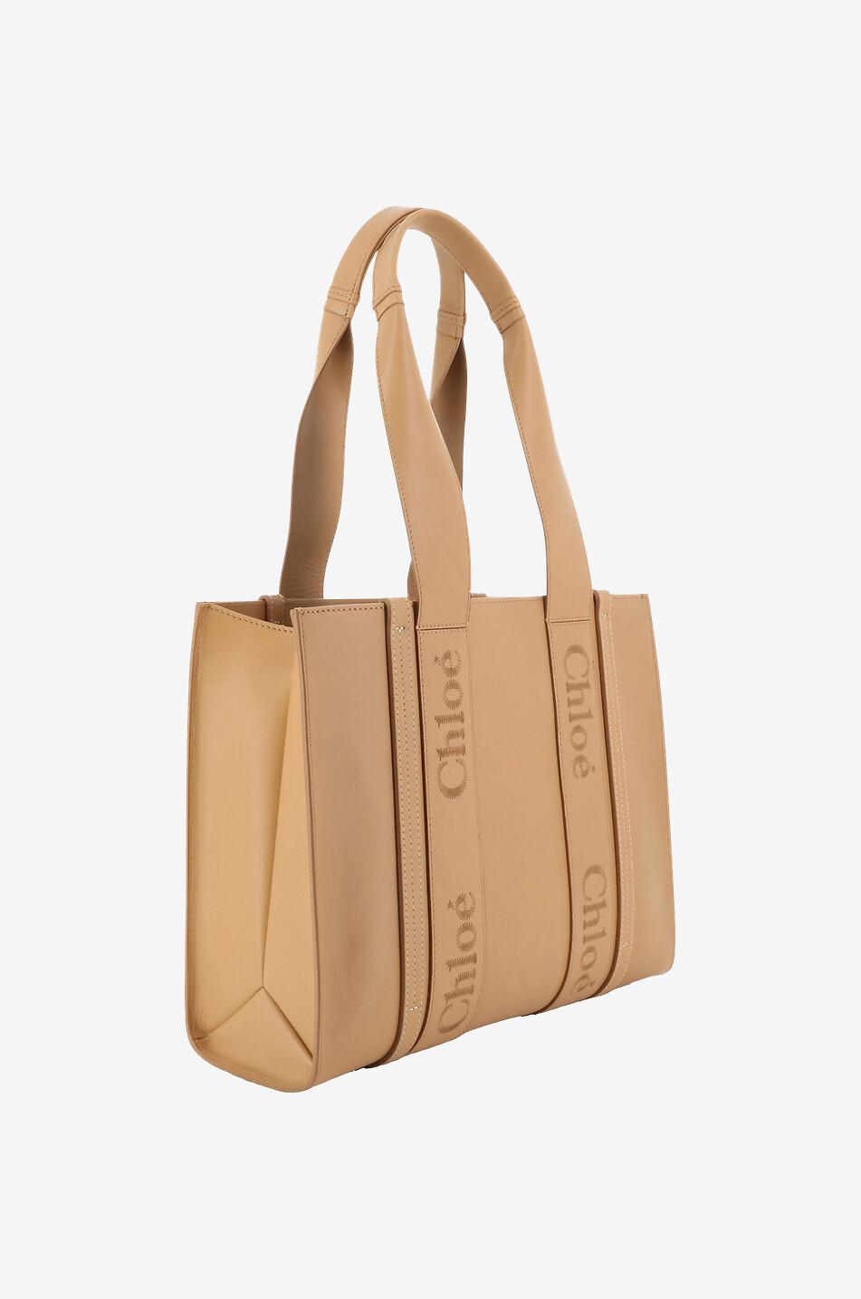 CHLOE Shopper aus besticktem Glattleder Woody Medium Damen BRAUN 2