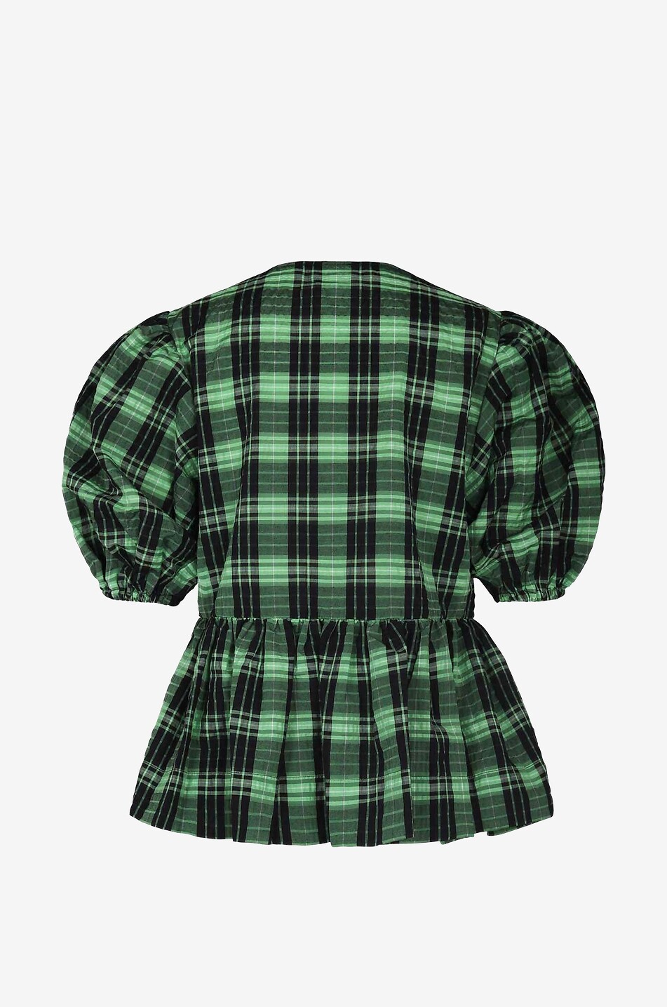 GANNI Top cache-coeur à basque en seersucker à carreaux Femme VERT 2