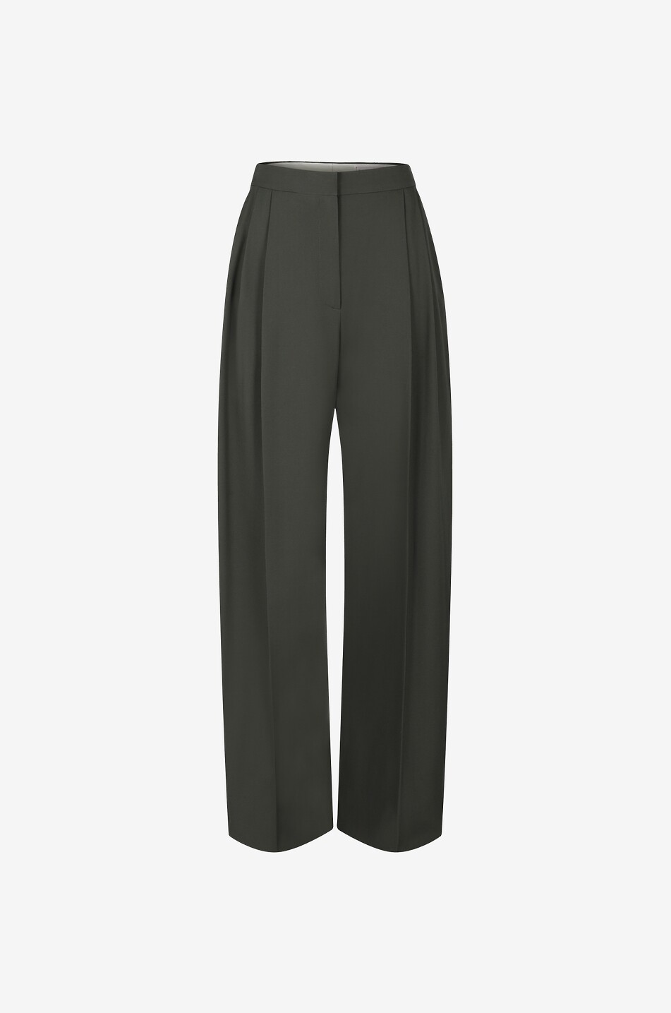 ALEXANDER McQUEEN Woll- und Baumwollgabardine-Hose mit weitem Bein und hoher Taille Damen DUNKELGRÜN 1