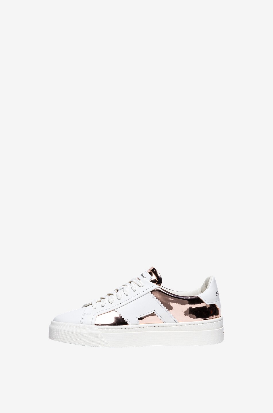 Low-top lace-up leather and metallic leather sneakers