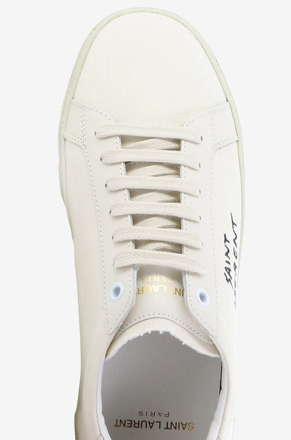 SAINT LAURENT PARIS Court Classic SL/06 distressed canvas low-top lace-up sneakers Women WHITE 5