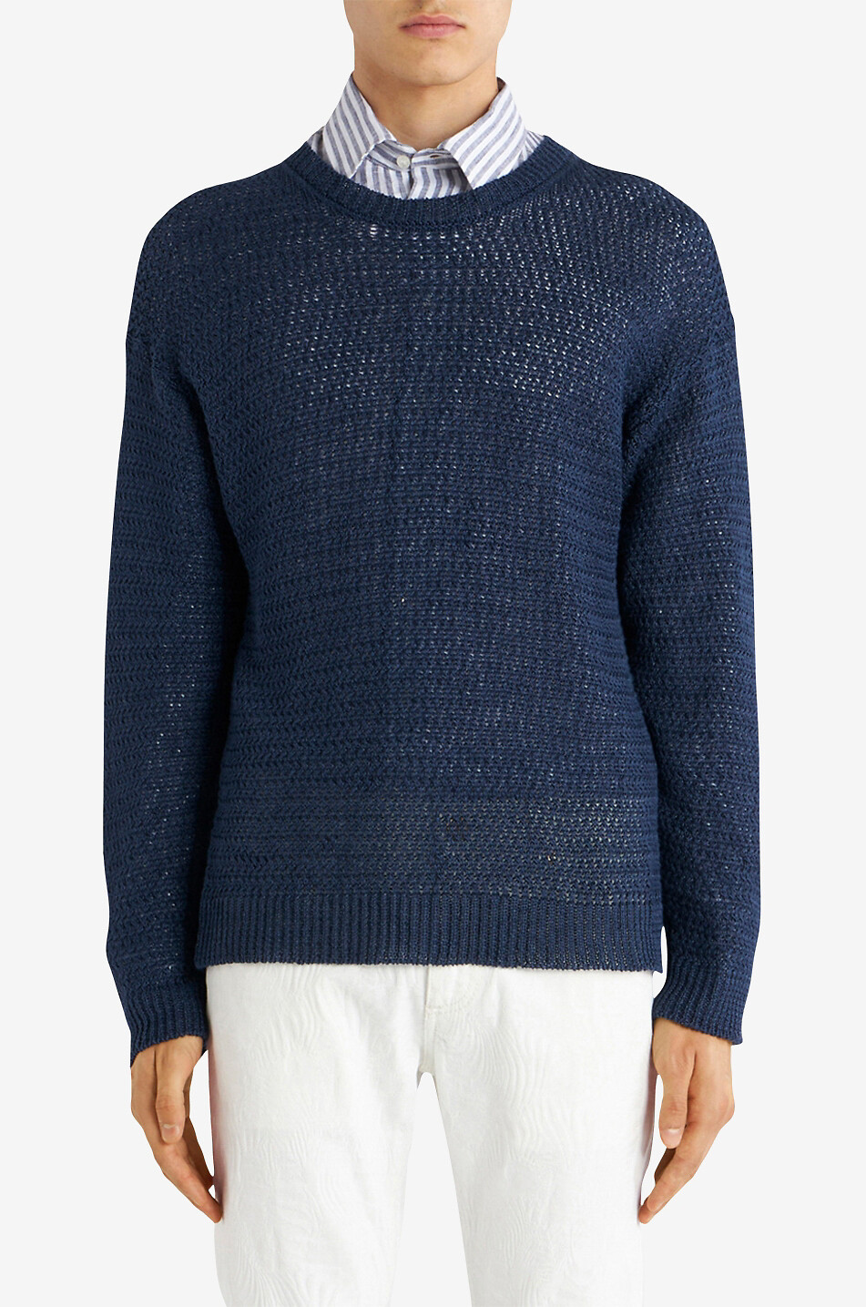 Openwork knit crewneck linen jumper