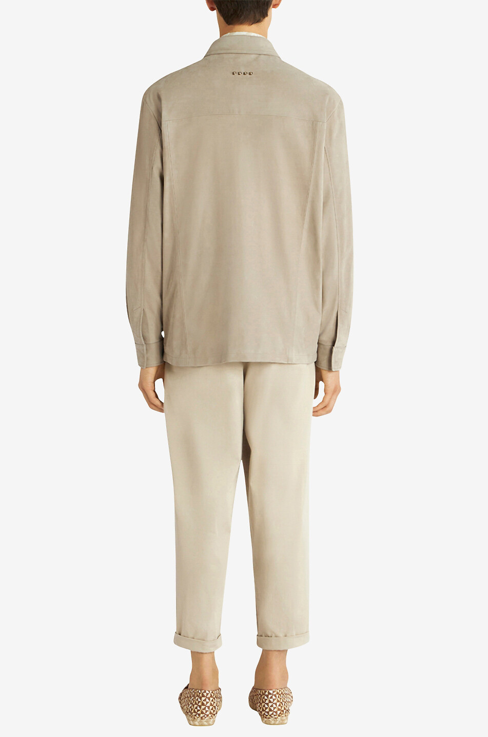 Embroidered safari shirt jacket in suede