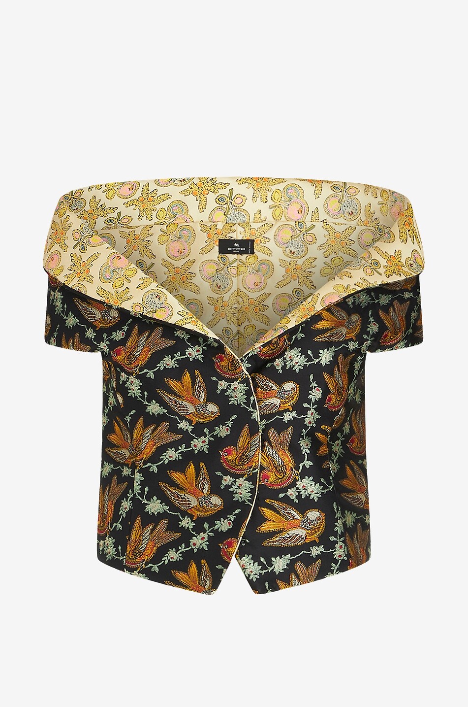 Veste raccourcie épaules nues en jacquard