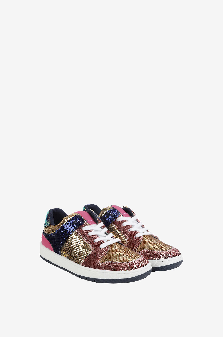 Girls' lace-up low-top metallic sneakers