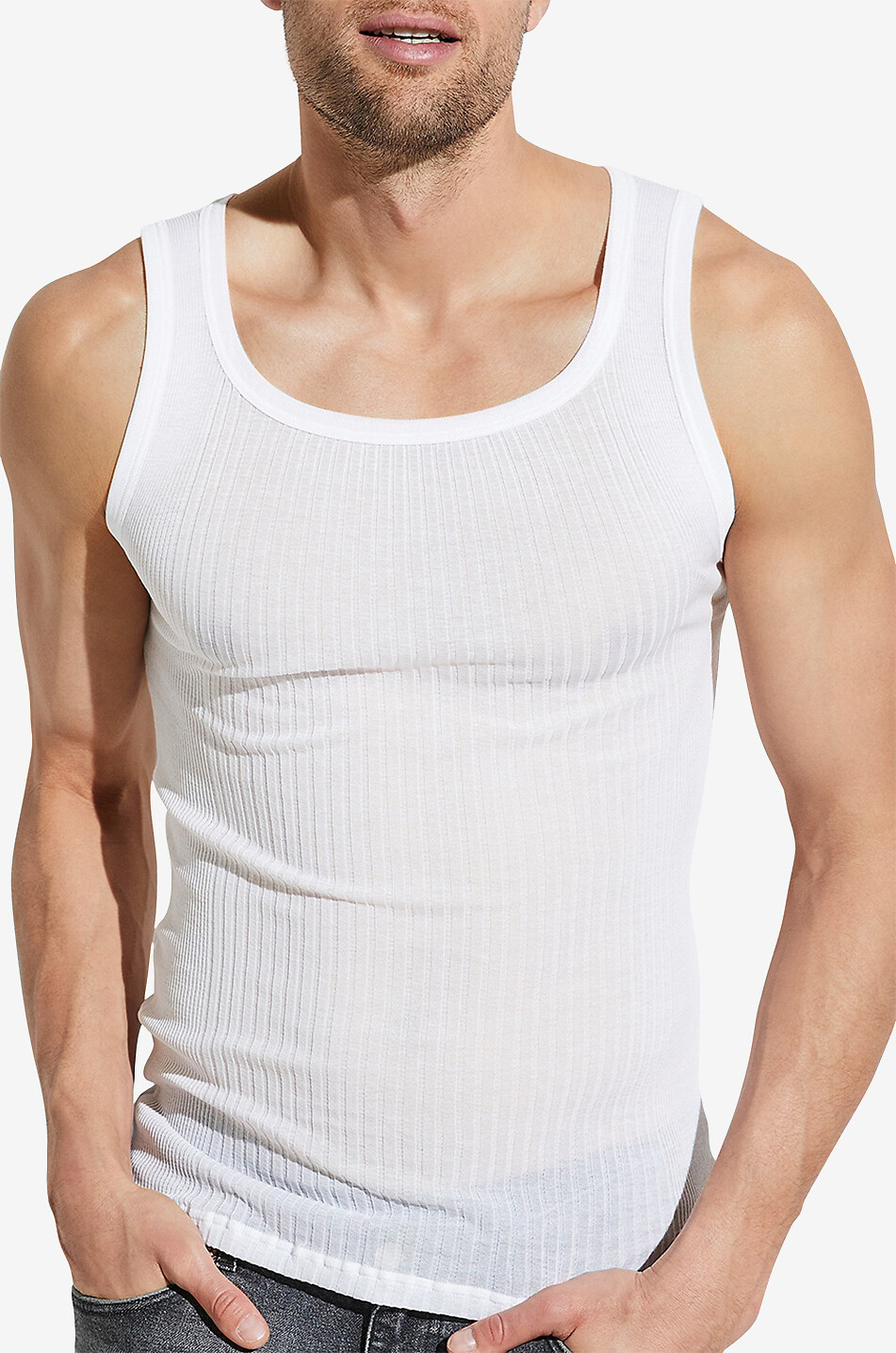 ZIMMERLI Geripptes Unterhemd 207 Richelieu Herren WEISS 3