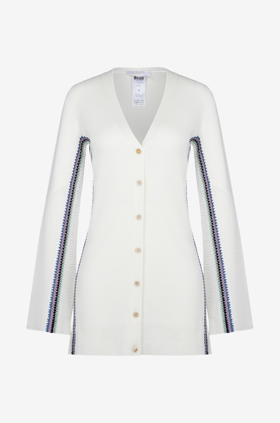 Cardigan côtelé détails crochet en laine à impact réduit