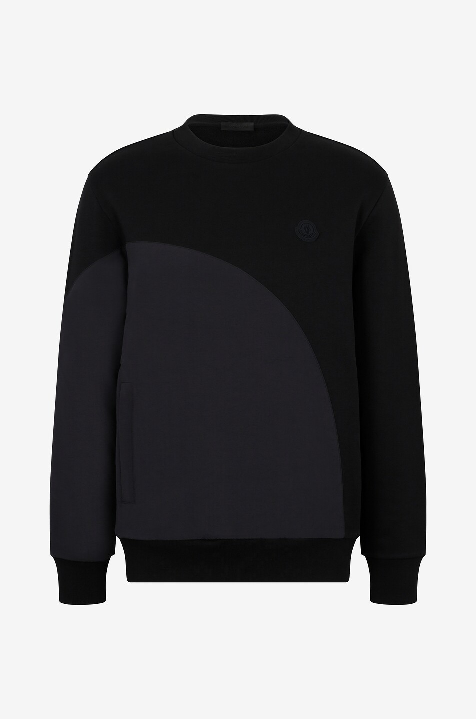 Bi-material crewneck sweatshirt with zippered pocket