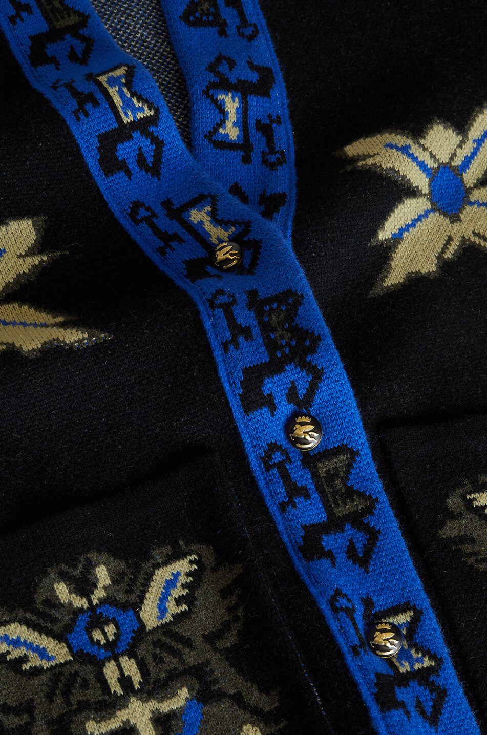 Cardigan jacquard en laine à motifs géométriques