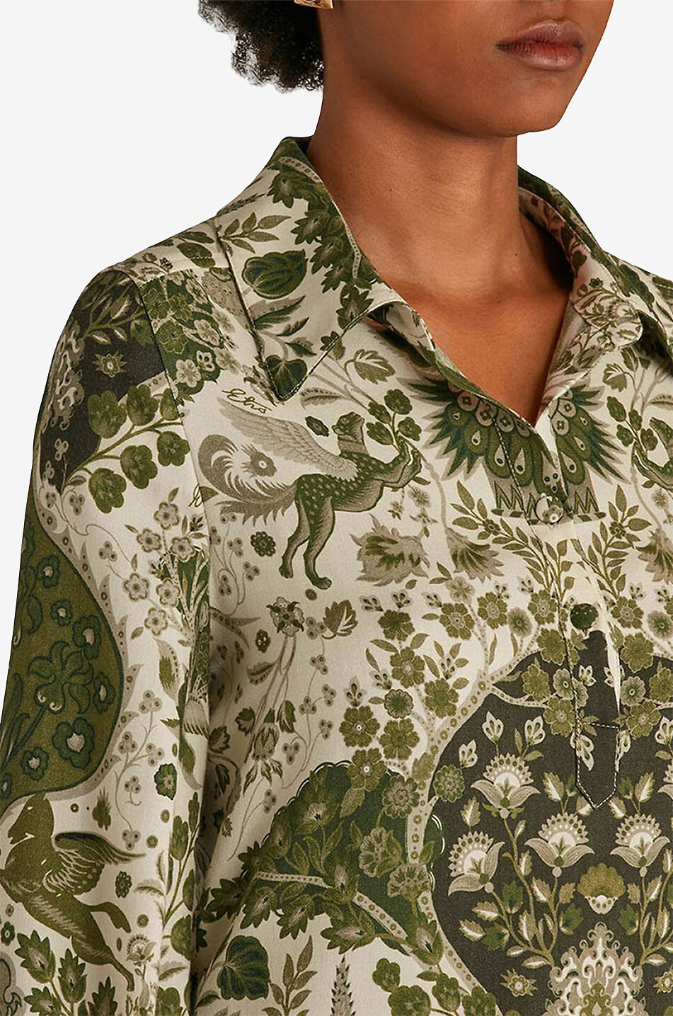 Robe chemisier courte en laine et soie imprimée