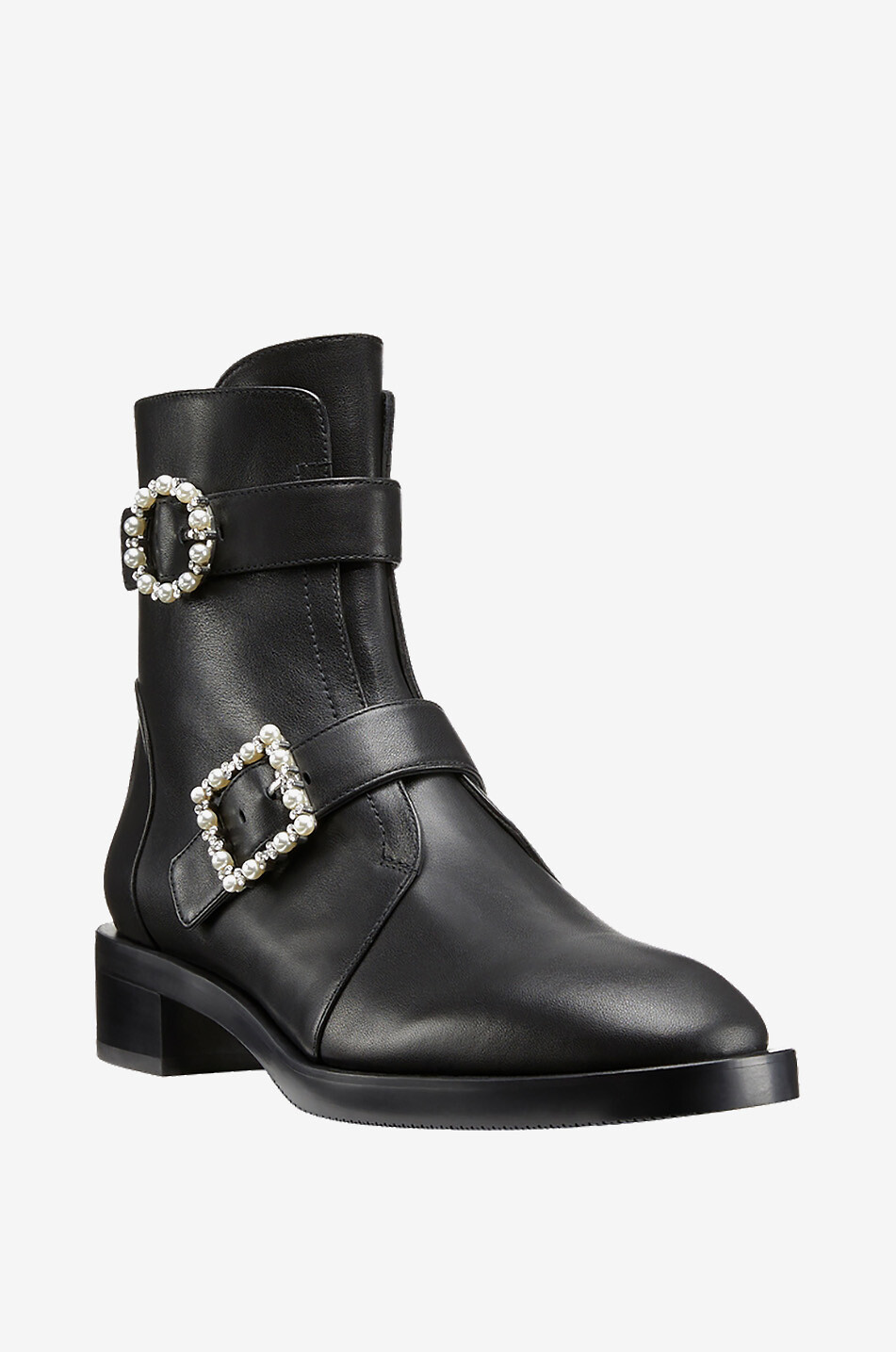 STUART WEITZMAN Ryder Pearl Geo Buckle flat leather ankle boots Women BLACK 1
