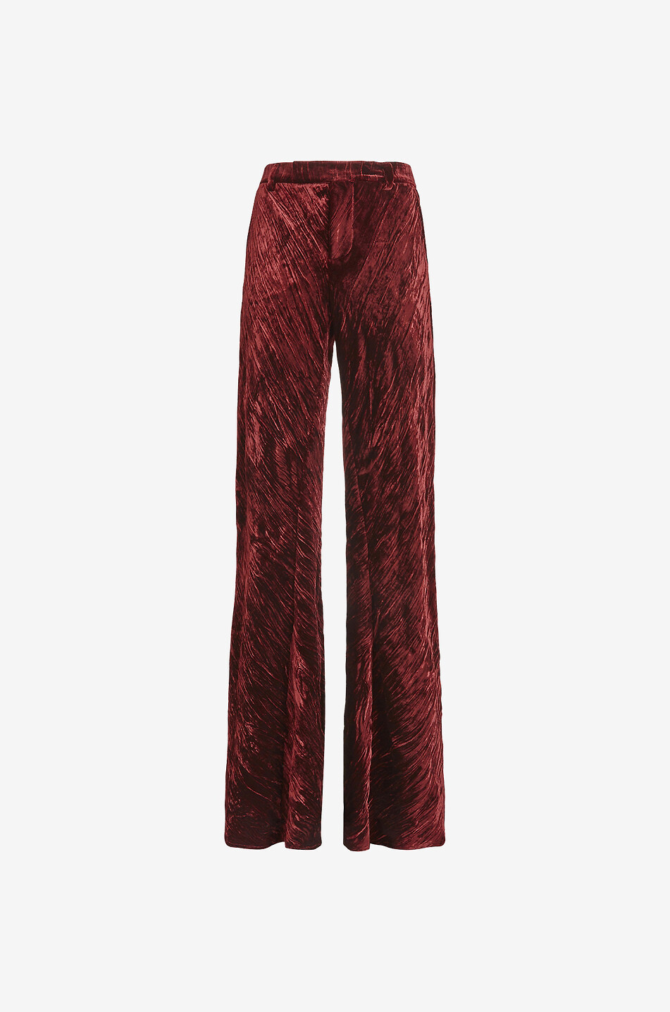 Crinkle effect velvet flared trousers