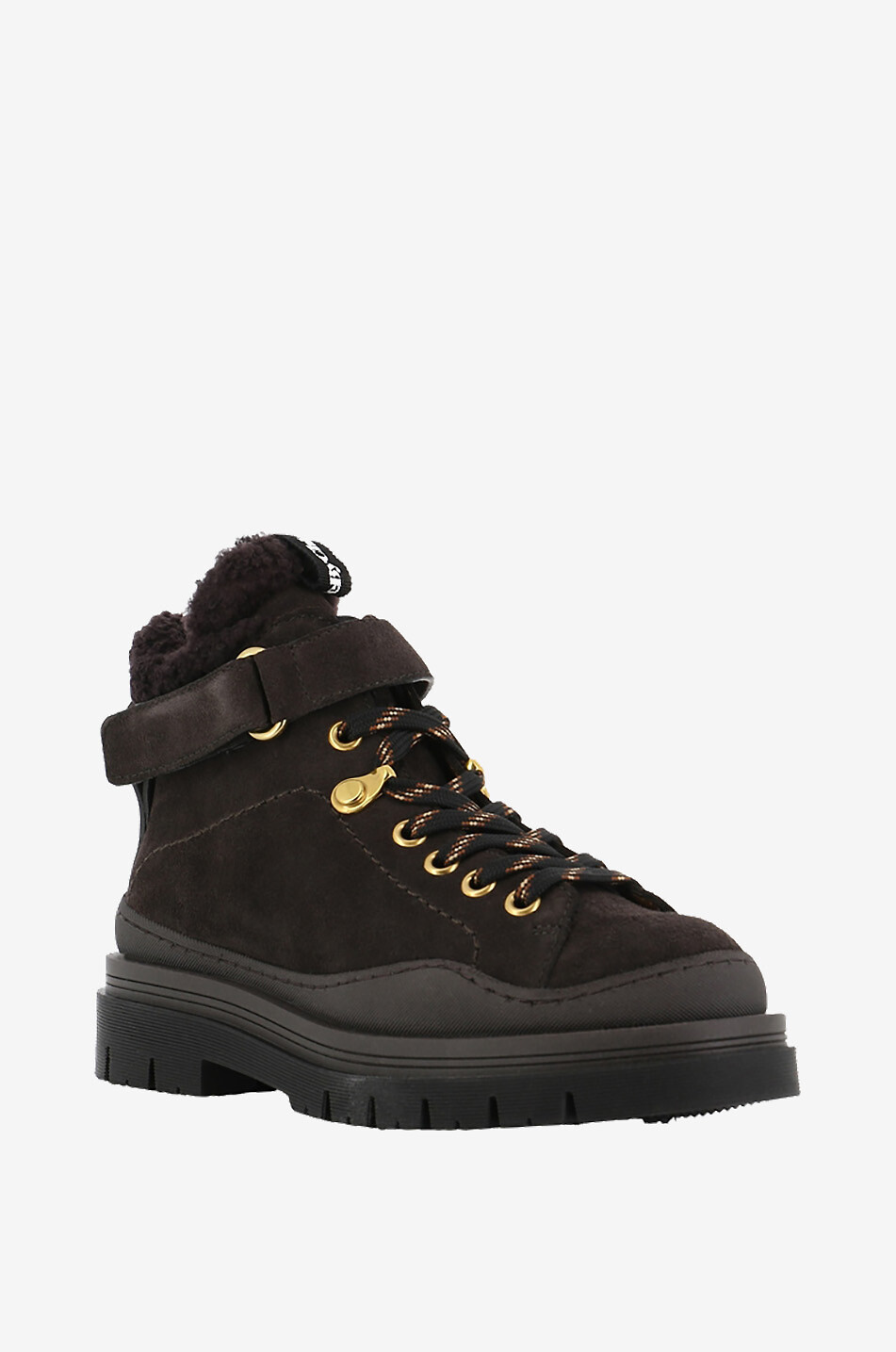 Jolya Combat suede and shearling lace-up ankle boots