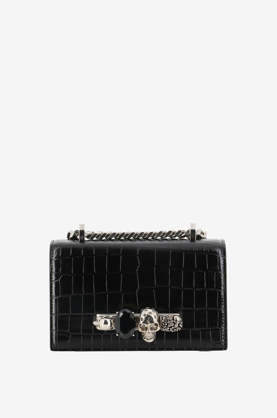 Jewelled Mini croc embossed leather shoulder bag