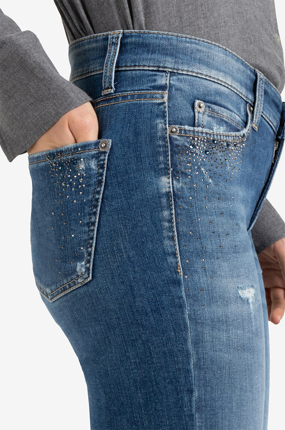 CAMBIO Gerade geschnittene Jeans im Used-Look Paris Damen BLAU 5