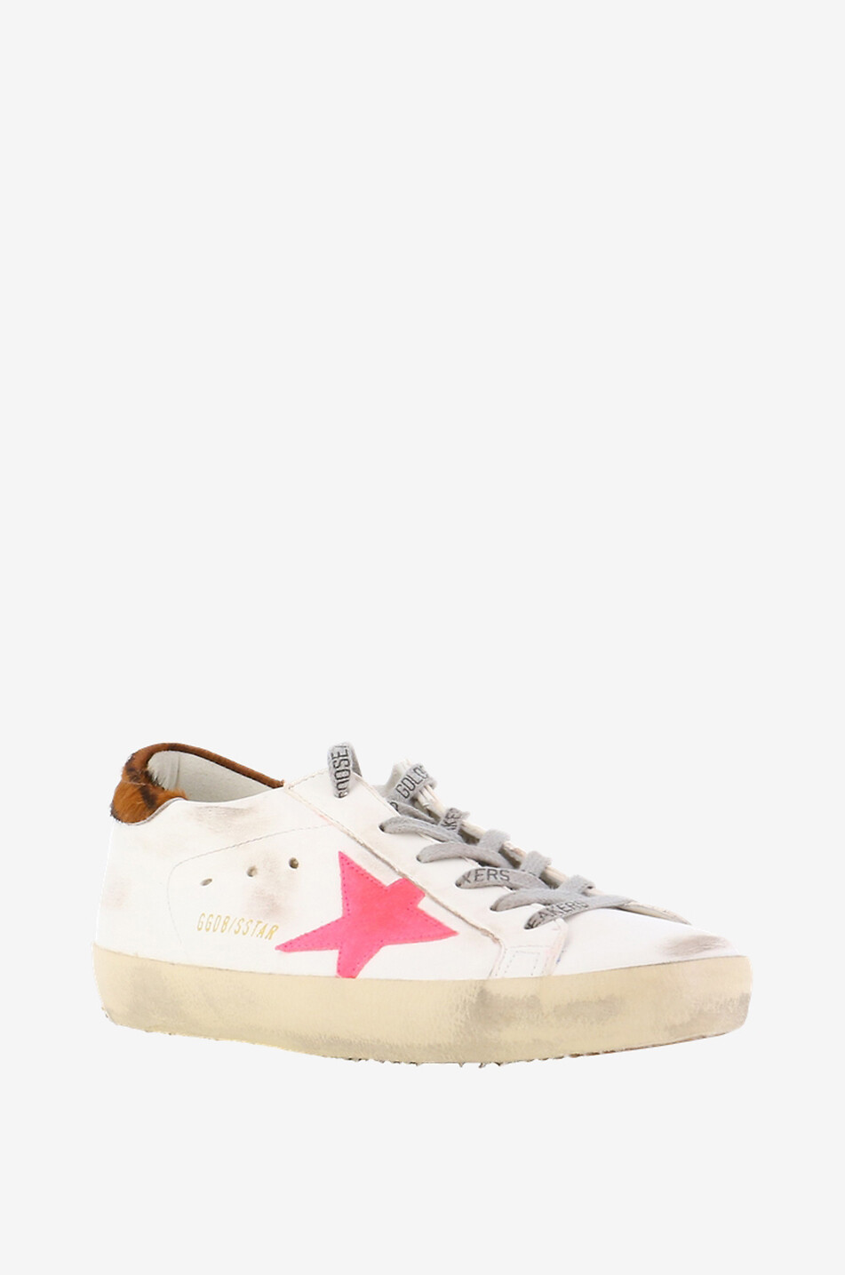 GOLDEN GOOSE Baskets basses en cuir vieilli détail zèbre Super-Star Classic Femme BLANC CASSE 1