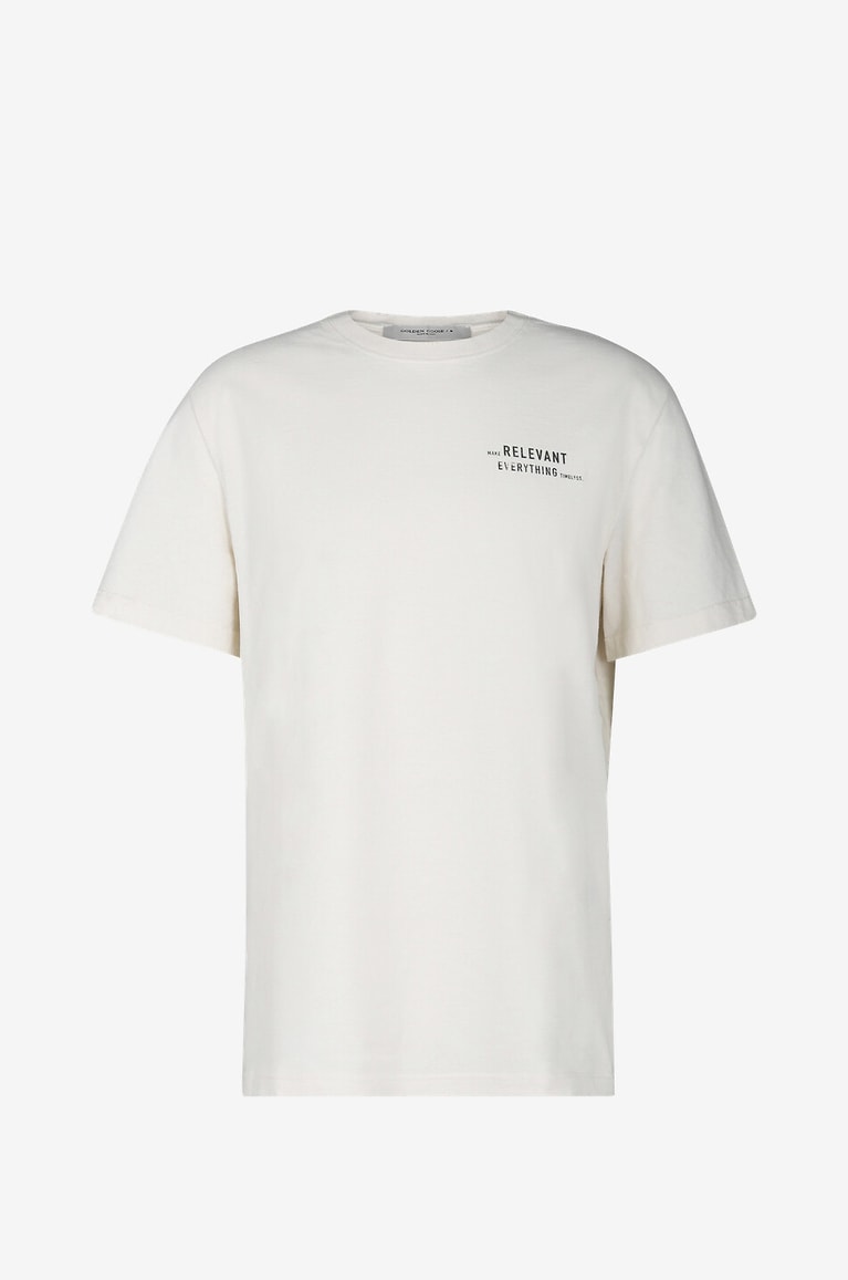 GOLDEN GOOSE T-shirt effet vieilli imprimé Make Relevant Everything Timeless. Homme BLANC 1