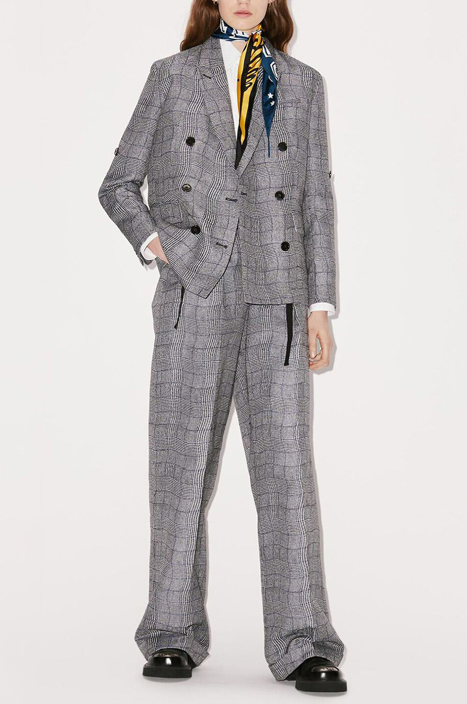 KENZO Zweireihiger Blazer Wavy Check Damen GRAU 3