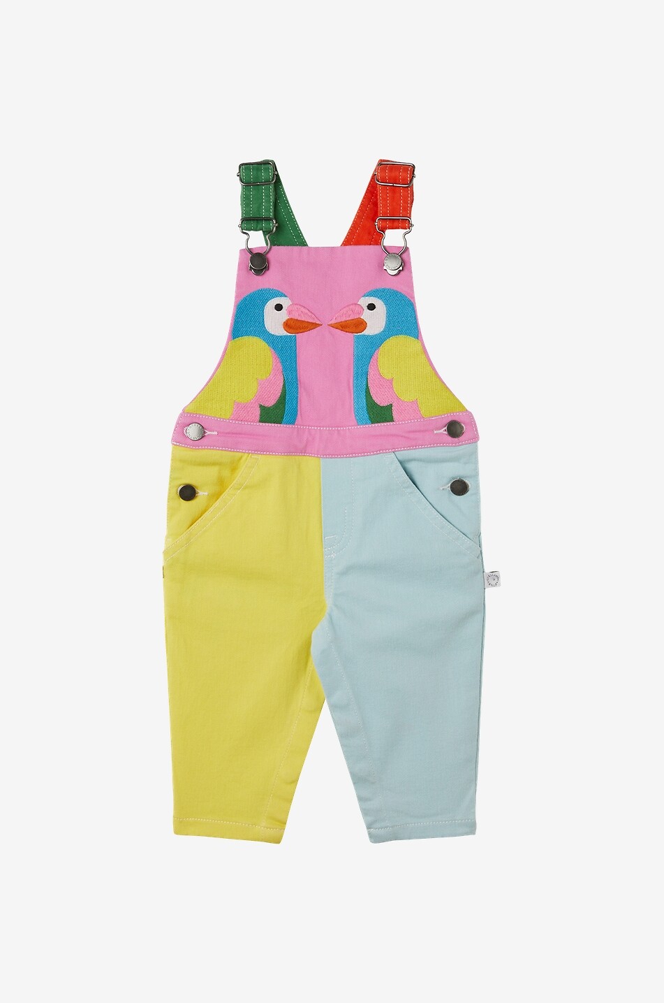 Parrots embroidered denim baby dungarees