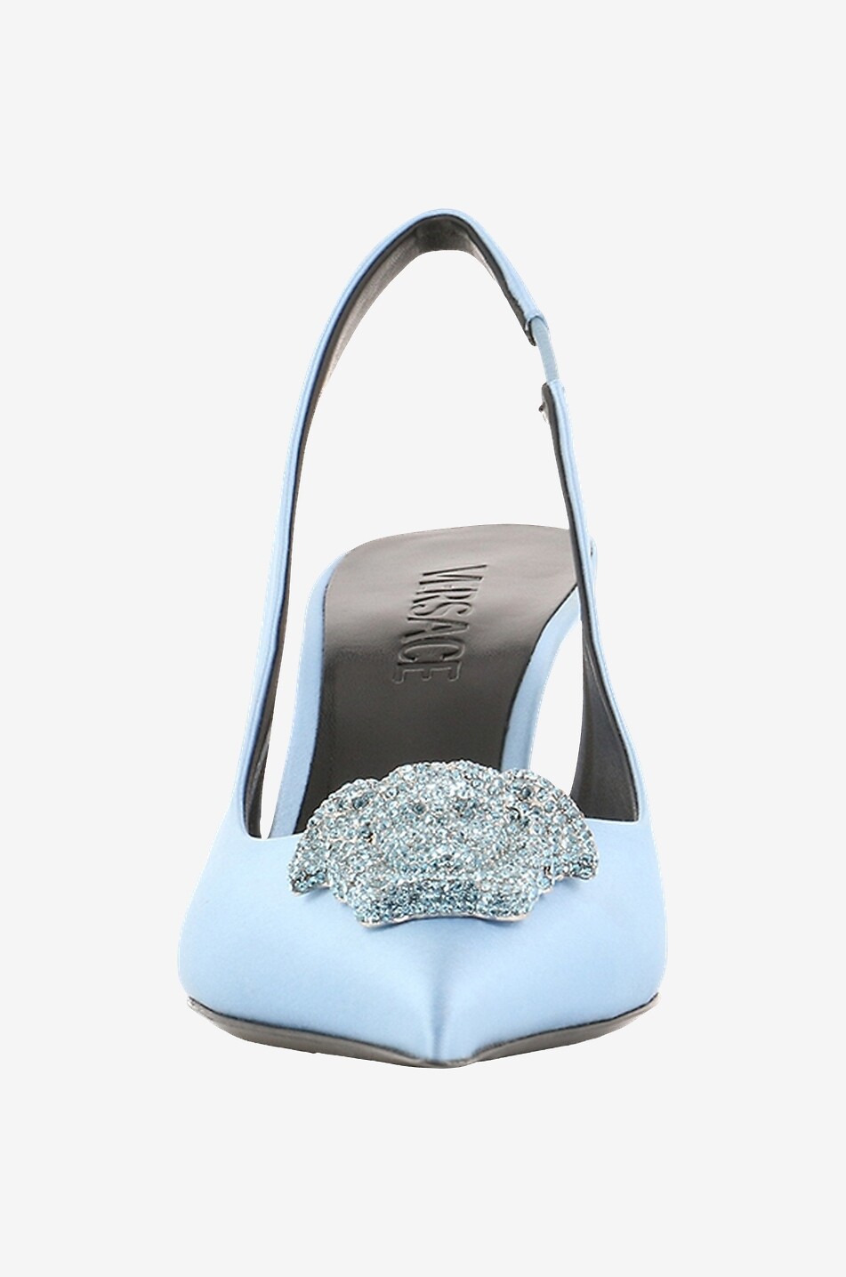 VERSACE Crystal La Medusa 70 satin slingback pumps Women BLUE 2