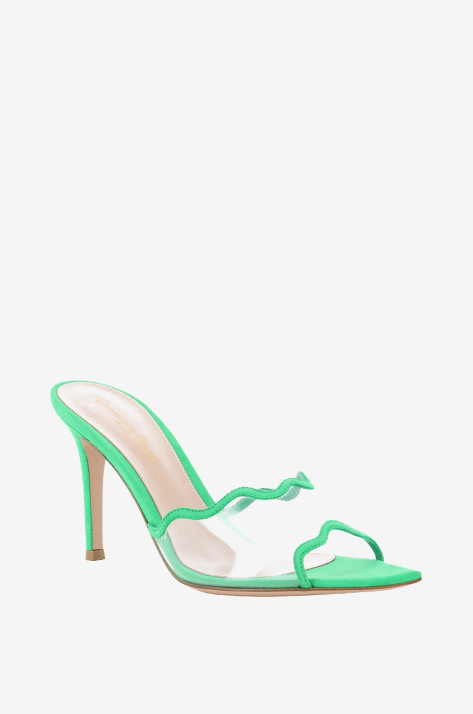 Mules à talon en daim et plexiglass 85