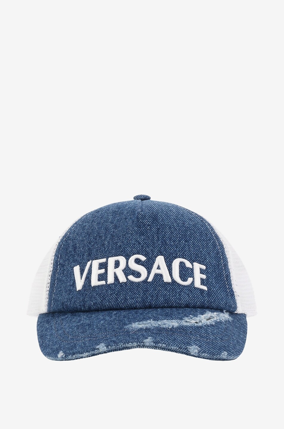 Casquette garçon en mesh et denim vieilli VERSACE