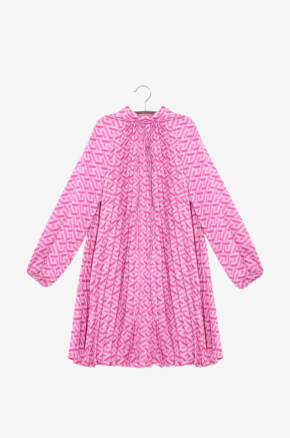 VERSACE La Greca printed pleated girl's shirt dress Girl PINK 2