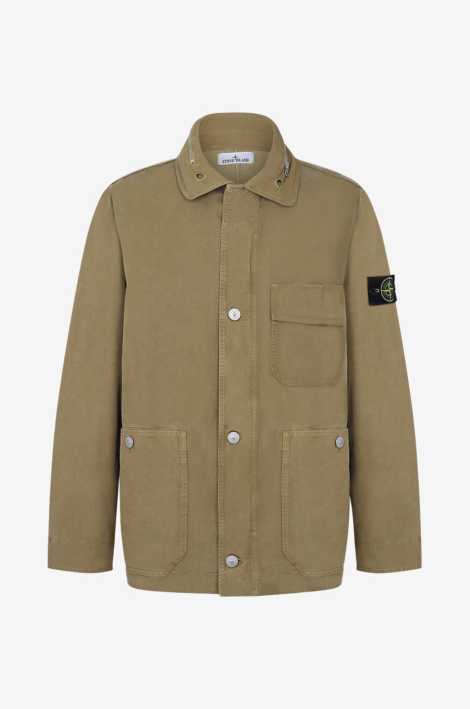 STONE ISLAND Veste chemise en gabardine vieilli à capuche Homme Beige Foncé 1